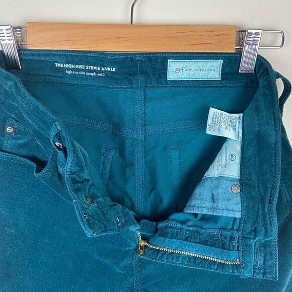 AG ‘The Stevie Ankle’ High-Rise Slim Straight Velvet Pant - Dark Teal - Picture 8 of 8
